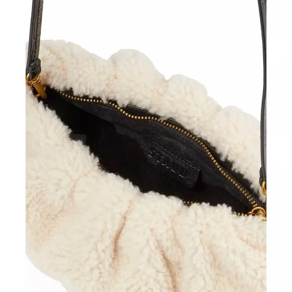 NWOT STAUD Bean Shearling Teddy Bear Cream Shoulder Convertible Bag Clutch Purse - Picture 3 of 12